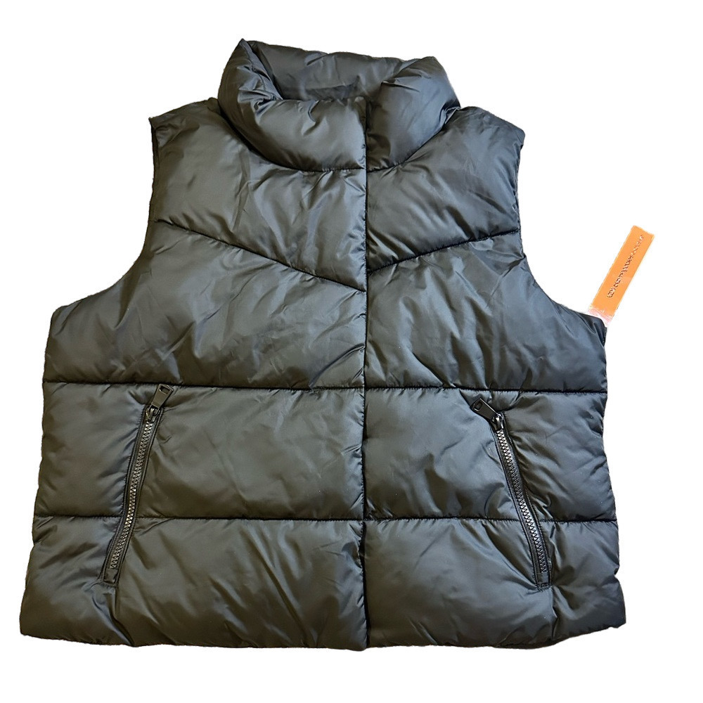 NWT AQUA ATHLETIC BLACK FULL ZIP PUFFER VEST - Picture 1 of 2
